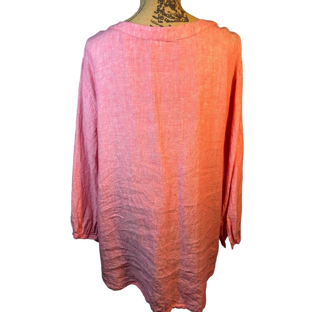 Sigrid Olsen Women's Salmon Button-Front Linen Tunic Top Size XL - Picture 2 of 7